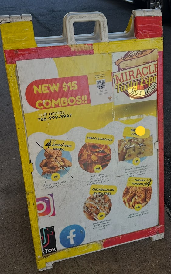 Miracle's Tasty Express menu board: new $15 combos